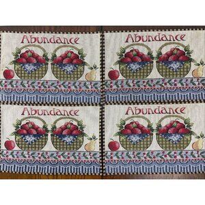 Vintage Tapestry Placemats Fall Apple Abundance Baskets Thanksgiving Set of 4